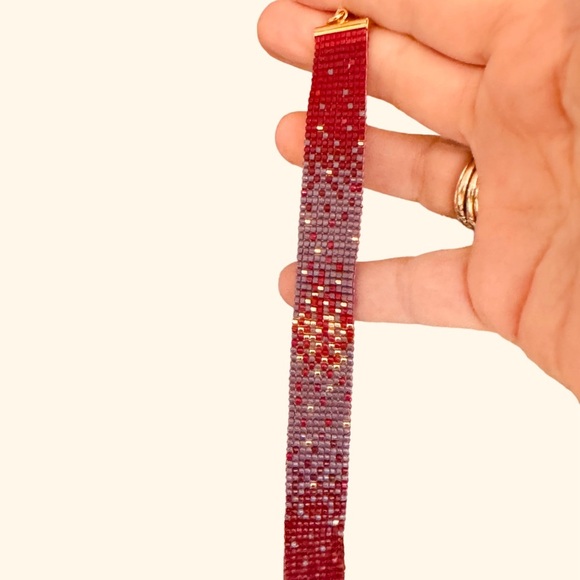 Adjustable Ombre Hand Crafted Cuff Bracelet with Handwoven Heart  Charm - Picture 5 of 7